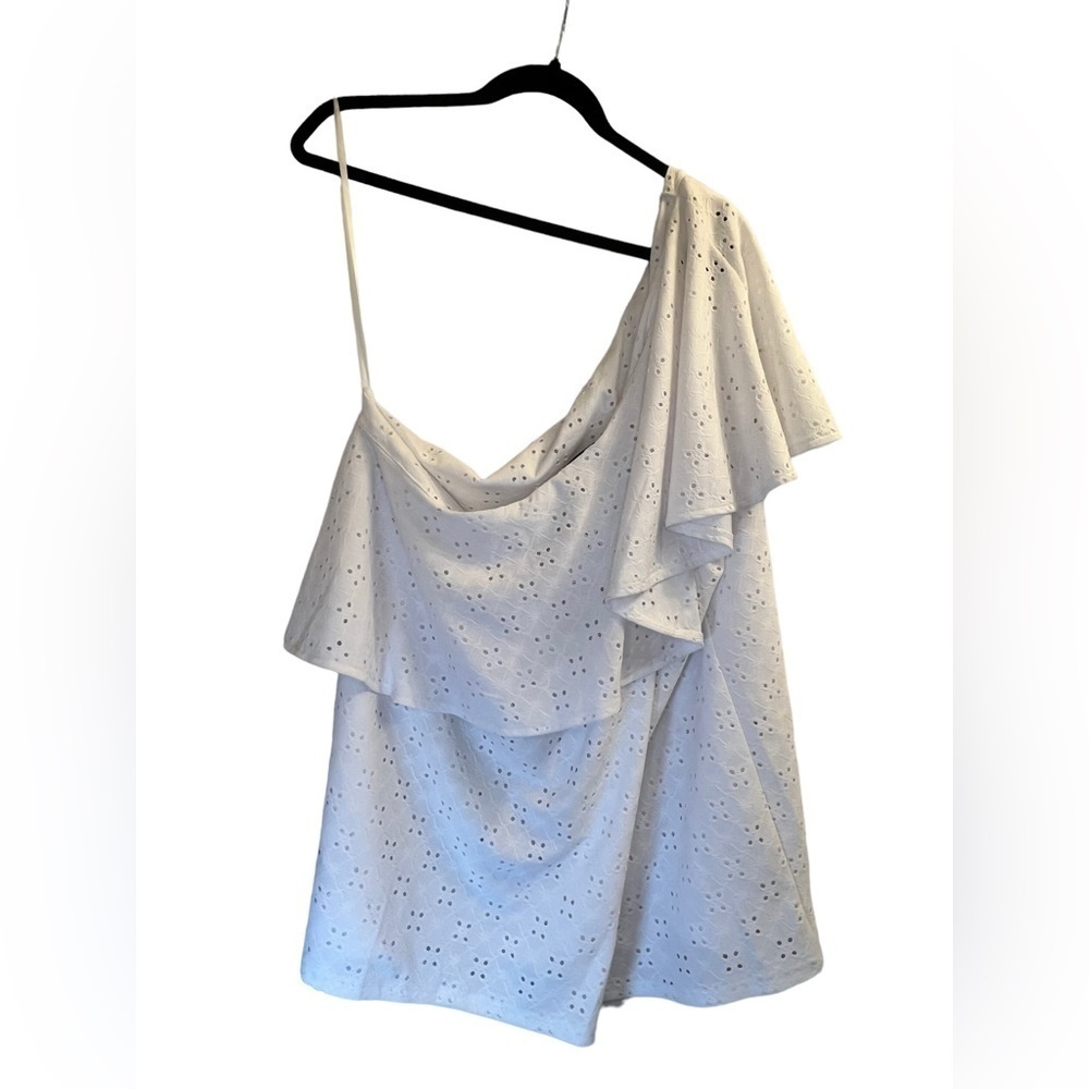 Torrid One Shoulder Ruffle Top Eyelet Jersey White Size 5X - Picture 10 of 10